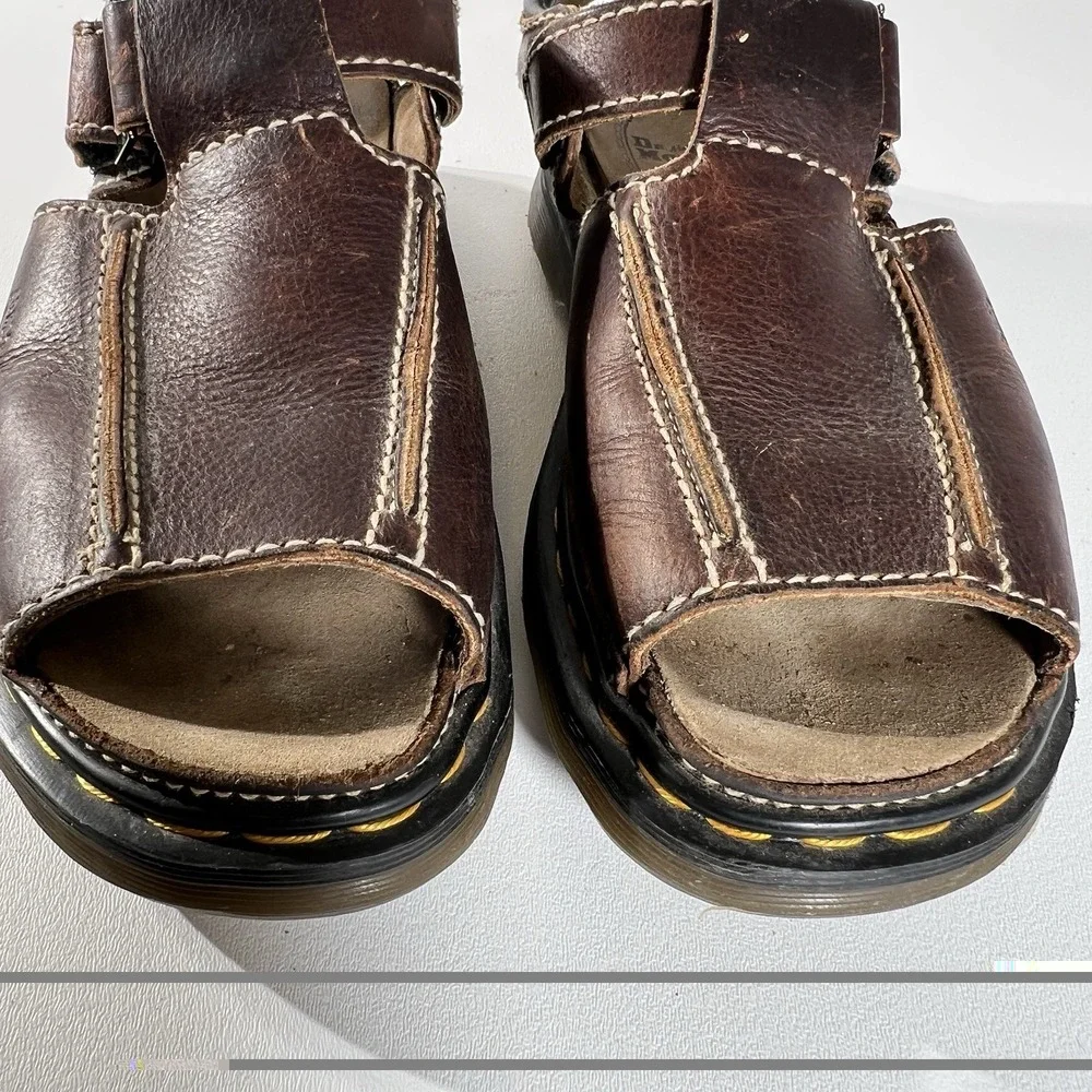 Dr Martens Y2K Vintage Sandals Mens 10 Brown Leather Chunky Buckle granola